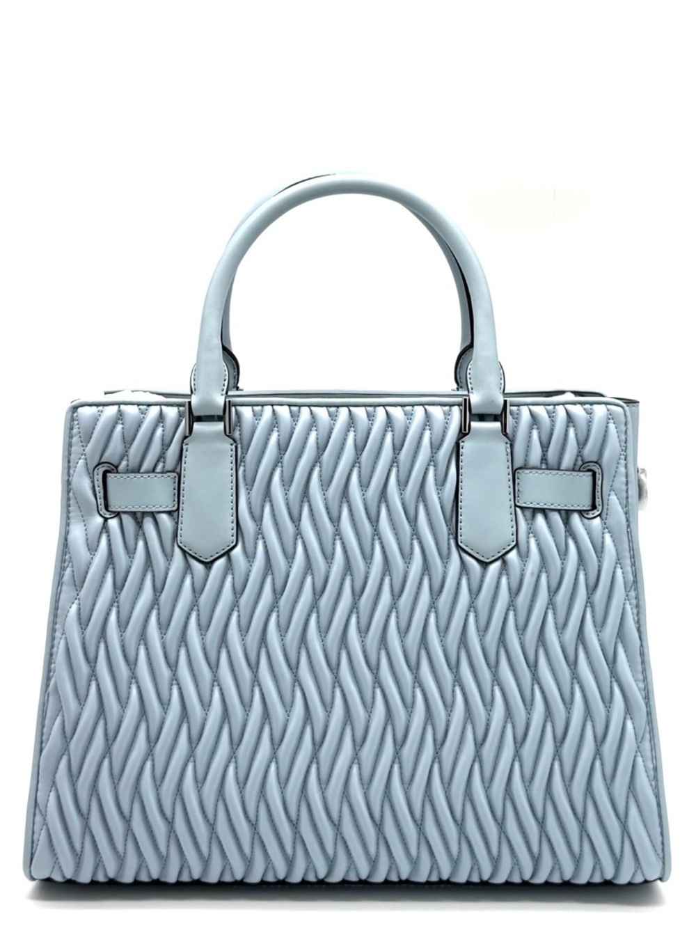 Michael Kors Hamilton Medium Matelassé Satchel Bag Pale Ocean - Picture 6 of 10